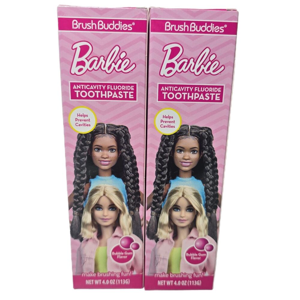 Lot of 2 Brush Buddies Barbie Anticavity Fluoride Toothpaste Bubble Gum Flov 4oz